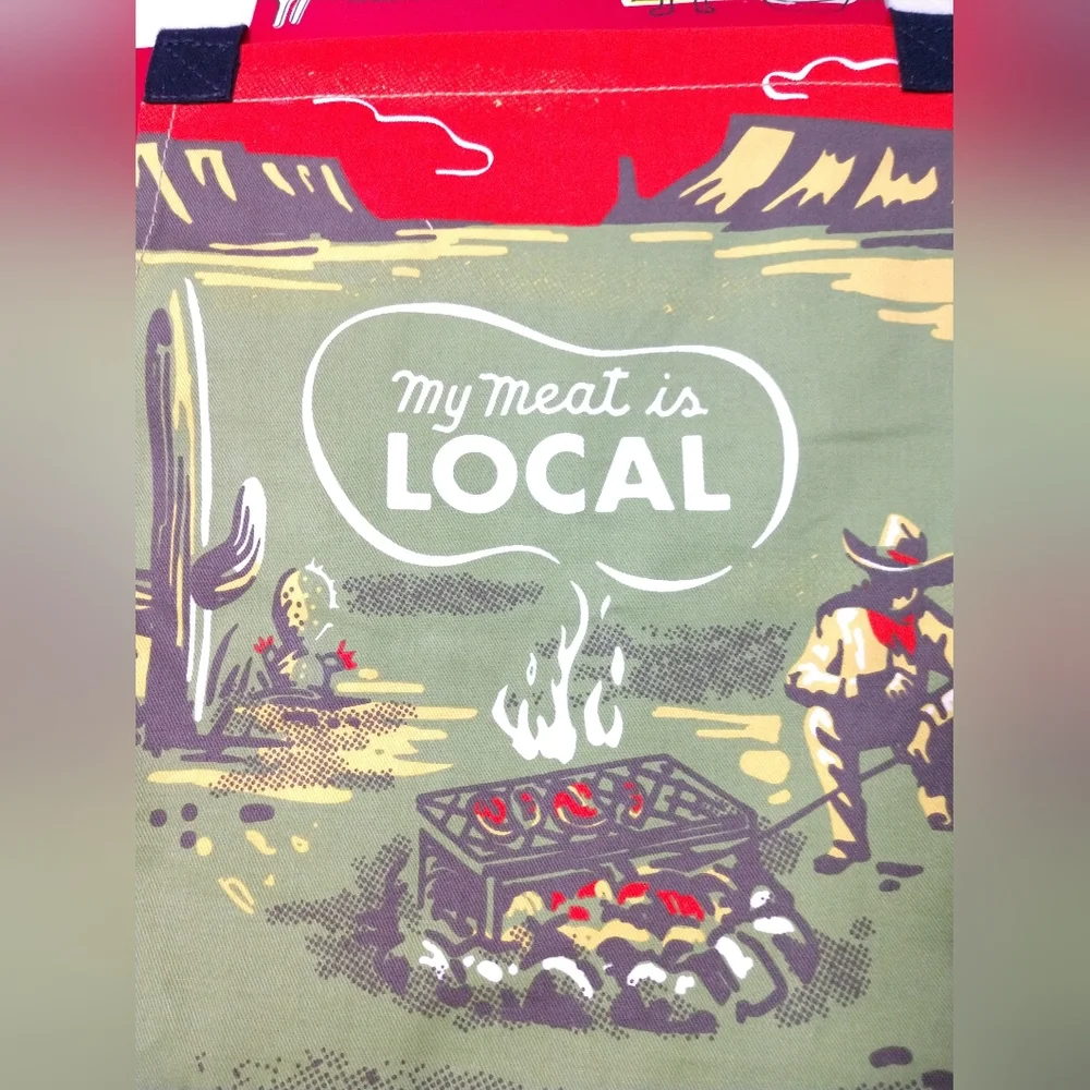 NEW Blue Q Apron My Meat is Local Green Cowboy Southwest Cactus OSFA